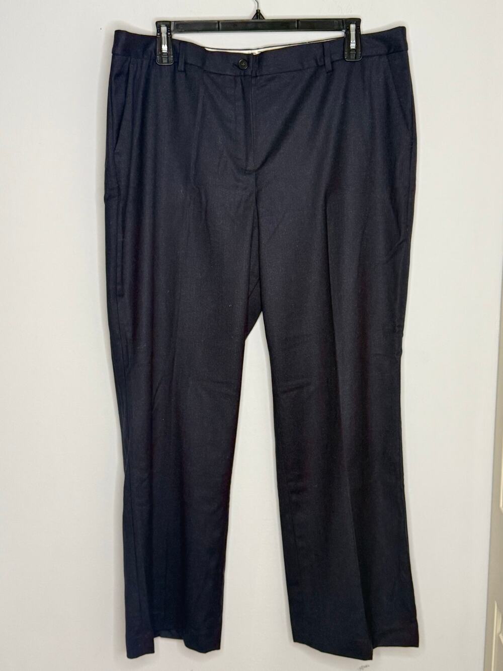 Talbots Windsor Curvy Blue Italian Flannel High Rise Straight Leg Trousers Sz 20